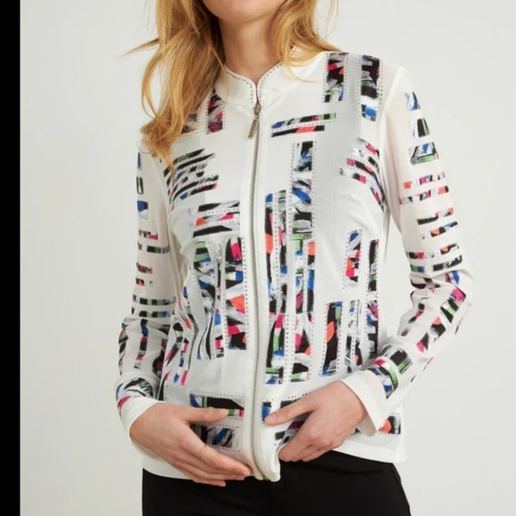Joseph Ribkoff Vecceli multicolor embellished full zip mesh jacket NWT - Picture 1 of 10